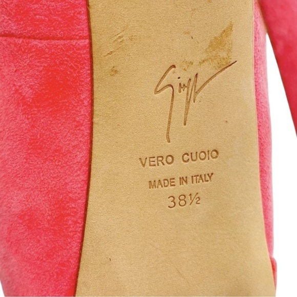 Giuseppe Zanotti Coral Pink Suede Sharon Peep Toe Platform Pumps Size 38.5 - Picture 5 of 5